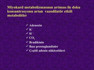 Miyokard metabolizmasının artması ile doku
konsantrasyonu artan vazodilatör etkili
metabolitler

           Adenozin
           K+
          H+
           CO2
           Bradikinin
           Bazı prostaglandinler
           Çeşitli adenin nükleotitleri
 