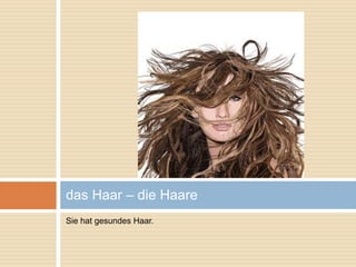 das Haar – die Haare 
Sie hat gesundes Haar. 
 