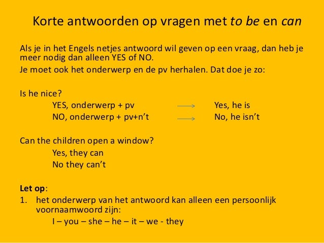 Korte antwoorden op vragen met to be en