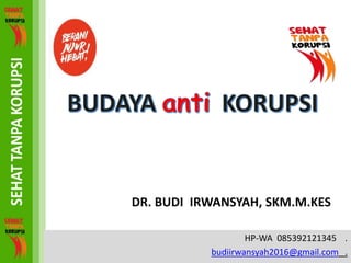DR. BUDI IRWANSYAH, SKM.M.KES
HP-WA 085392121345 .
budiirwansyah2016@gmail.com .
 