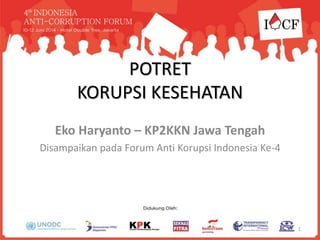 POTRET
KORUPSI KESEHATAN
Eko Haryanto – KP2KKN Jawa Tengah
Disampaikan pada Forum Anti Korupsi Indonesia Ke-4
1
 