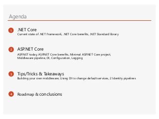 Agenda
2
1 .NET Core
Current state of .NET Framework, .NET Core benefits, .NET Standard library
ASP.NET Core
ASP.NET today...