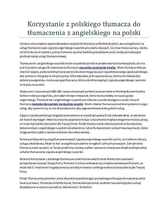 Korzystanie z polskiego tłumacza do tłumaczenia z angielskiego na polski