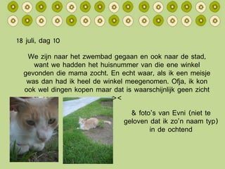 18 juli, dag 10 We zijn naar het zwembad gegaan en ook naar de stad, want we hadden het huisnummer van die ene winkel gevonden die mama zocht. En echt waar, als ik een meisje was dan had ik heel de winkel meegenomen. Ofja, ik kon ook wel dingen kopen maar dat is waarschijnlijk geen zicht >< & foto’s van Evni (niet te geloven dat ik zo’n naam typ) in de ochtend 