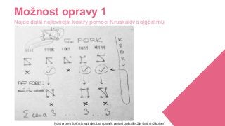 Možnost opravy 1
Najde další nejlevnější kostry pomocí Kruskalova algoritmu
Nový proces (fork) si zkopíruje obsah paměti, proto si graf dále „žije vlastním životem“
 
