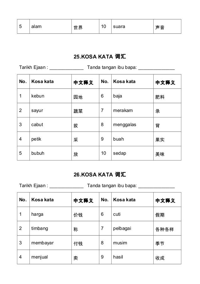 Kosa Kata Tahun 1y Unit 21 30