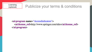 Licensing
(optional) Publicize your terms & conditions
 