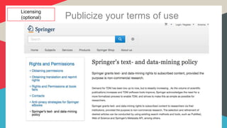 Licensing
(optional) Publicize your terms of use
 