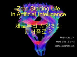 Re: 제로부터
시작하는
텐서플로우
Re: Zero starting
In TensorFlow
KOSS Lab. 2기
Mario Cho (조만석)
hephaex@gmail.com
 