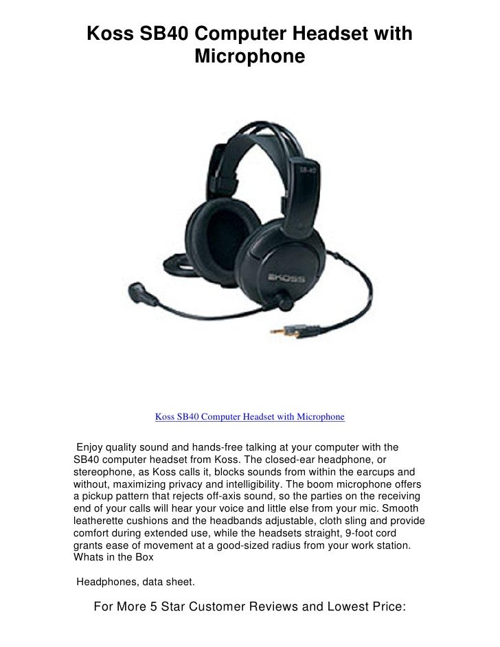Koss sb40 computer headset with microphone, kindle edition 5 star review