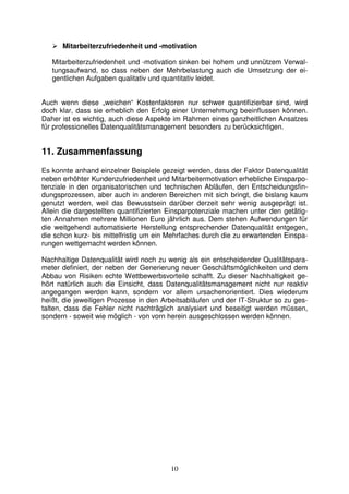 Kostenaspekte mangelnder Datenqualität