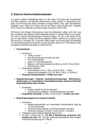 Kostenaspekte mangelnder Datenqualität