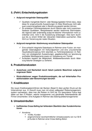 Kostenaspekte mangelnder Datenqualität