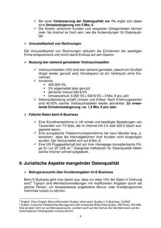 Kostenaspekte mangelnder Datenqualität