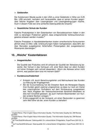 Kostenaspekte mangelnder Datenqualität