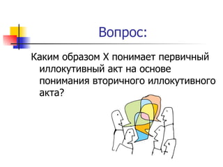 Вопрос: Каким образом Х понимает первичный иллокутивный акт на основе понимания вторичного иллокутивного акта? 