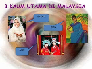 3 KAUM UTAMA DI MALAYSIA
           MELAYU



                    INDIA




    CINA
 