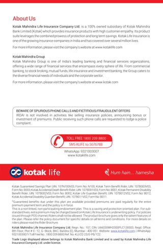 Kotak Guaranteed Savings Plan Kotak Life PDF Life Insurance