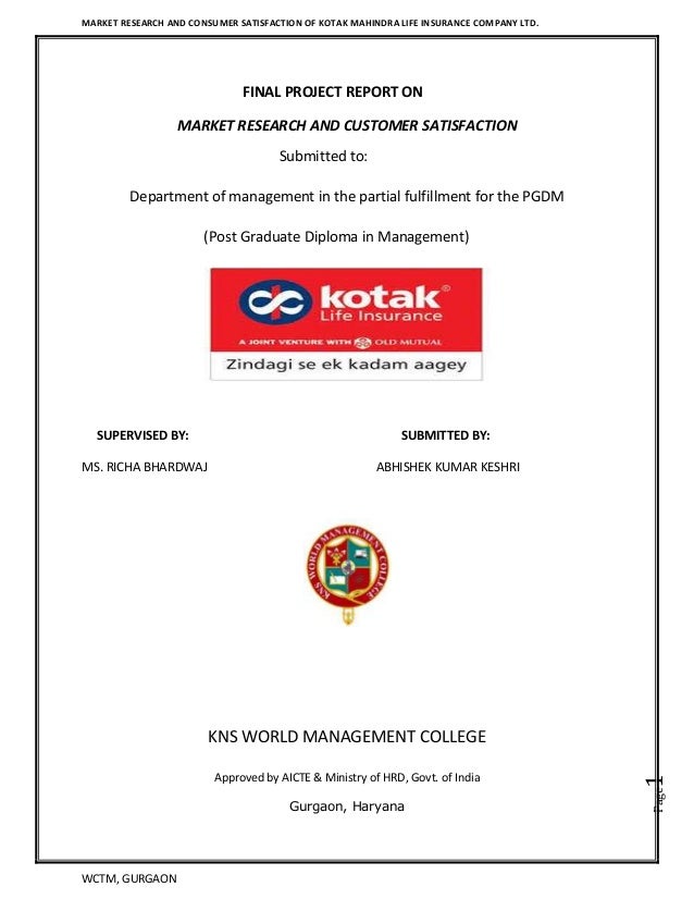 kotak life insurance project report kotaklife insurence