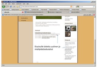 Etusivulle laitettu uutinen ja mielipidetiedustelut