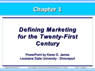 Chapter 1 Defining Marketing for the Twenty-First Century PowerPoint by Karen E. James Louisiana State University - Shreveport 