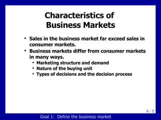 <ul><ul><li>Sales in the business market far exceed sales in consumer markets. </li></ul></ul><ul><ul><li>Business markets...