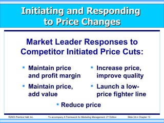 Initiating and Responding  to Price Changes ,[object Object],[object Object],[object Object],[object Object],Market Leader Responses to Competitor Initiated Price Cuts: ,[object Object]