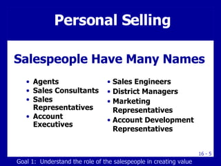 Personal Selling <ul><li>Agents </li></ul><ul><li>Sales Consultants </li></ul><ul><li>Sales Representatives </li></ul><ul>...