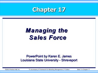 Chapter 17 Managing the  Sales Force PowerPoint by Karen E. James Louisiana State University - Shreveport 