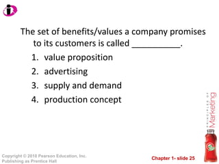 The set of benefits/values a company promises to its customers is called __________. value proposition advertising supply and demand production concept 