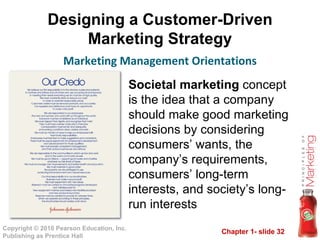 Designing a Customer-Driven Marketing Strategy Marketing Management Orientations Societal marketing  concept is the idea that a company should make good marketing decisions by considering consumers’ wants, the company’s requirements, consumers’ long-term interests, and society’s long-run interests 