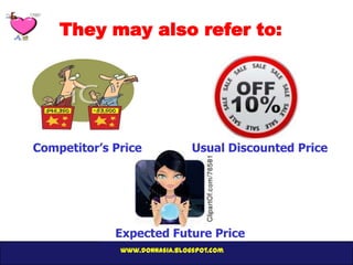 They may also refer to:




Competitor’s Price             Usual Discounted Price




             Expected Future Price
              www.donnasia.blogspot.com
 
