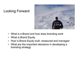 What is a Brand and how does branding work What is Brand Equity How is Brand Equity built, measured and managed What are the important decisions in developing a branding strategy Looking Forward 