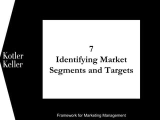 Framework for Marketing Management
7
Identifying Market
Segments and Targets
1
 