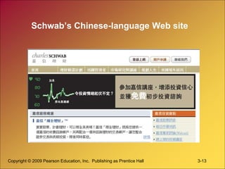 Copyright © 2009 Pearson Education, Inc. Publishing as Prentice Hall 3-13
Schwab’s Chinese-language Web site
 