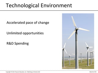 Copyright © 2012 Pearson Education, Inc. Publishing as Prentice Hall Slide 20 of 28
Technological Environment
Accelerated pace of change
Unlimited opportunities
R&D Spending
 