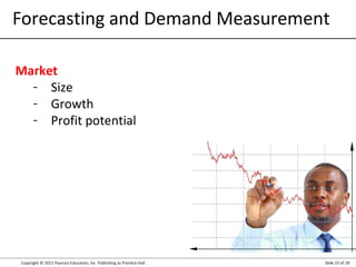 Copyright © 2012 Pearson Education, Inc. Publishing as Prentice Hall Slide 22 of 28
Forecasting and Demand Measurement
Market
- Size
- Growth
- Profit potential
 