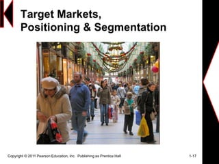 Target Markets,
Positioning & Segmentation
Copyright © 2011 Pearson Education, Inc. Publishing as Prentice Hall 1-17
 