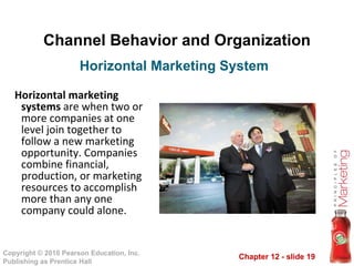 Channel Behavior and Organization Horizontal marketing systems  are when two or more companies at one level join together to follow a new marketing opportunity. Companies combine financial, production, or marketing resources to accomplish more than any one company could alone. Horizontal Marketing System 