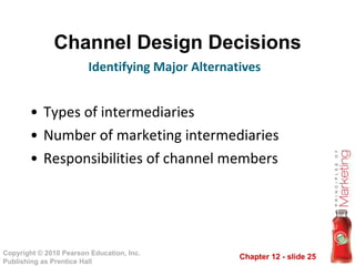 Channel Design Decisions Types of intermediaries Number of marketing intermediaries Responsibilities of channel members Identifying Major Alternatives 