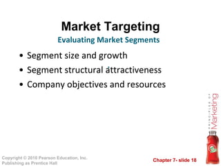 Market Targeting Segment size and growth Segment structural attractiveness Company objectives and resources Evaluating Market Segments . 
