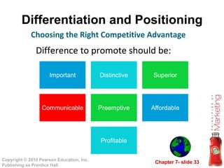 Differentiation and Positioning Difference to promote should be: Choosing the Right Competitive Advantage 
