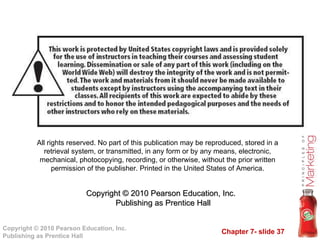 All rights reserved. No part of this publication may be reproduced, stored in a retrieval system, or transmitted, in any form or by any means, electronic, mechanical, photocopying, recording, or otherwise, without the prior written permission of the publisher. Printed in the United States of America. Copyright © 2010 Pearson Education, Inc.   Publishing as Prentice Hall 