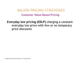Everyday low pricing (EDLP) charging a constant
everyday low price with few or no temporary
price discounts
Customer Value-Based Pricing
Copyright ©2014 by Pearson Education, Inc. All rights reserved
 