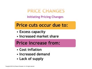 Initiating Pricing Changes
Price cuts occur due to:
• Excess capacity
• Increased market share
Price increase from:
• Cost...