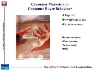 Copyright
©
2005
Pearson
Education
Inc.
Consumer Markets and
Consumer Buyer Behaviour
•Chapter 7
•PowerPoint slides
•Express version
•Instructor name
•Course name
•School name
•Date
Principles of Marketing, Sixth Canadian Edition
 