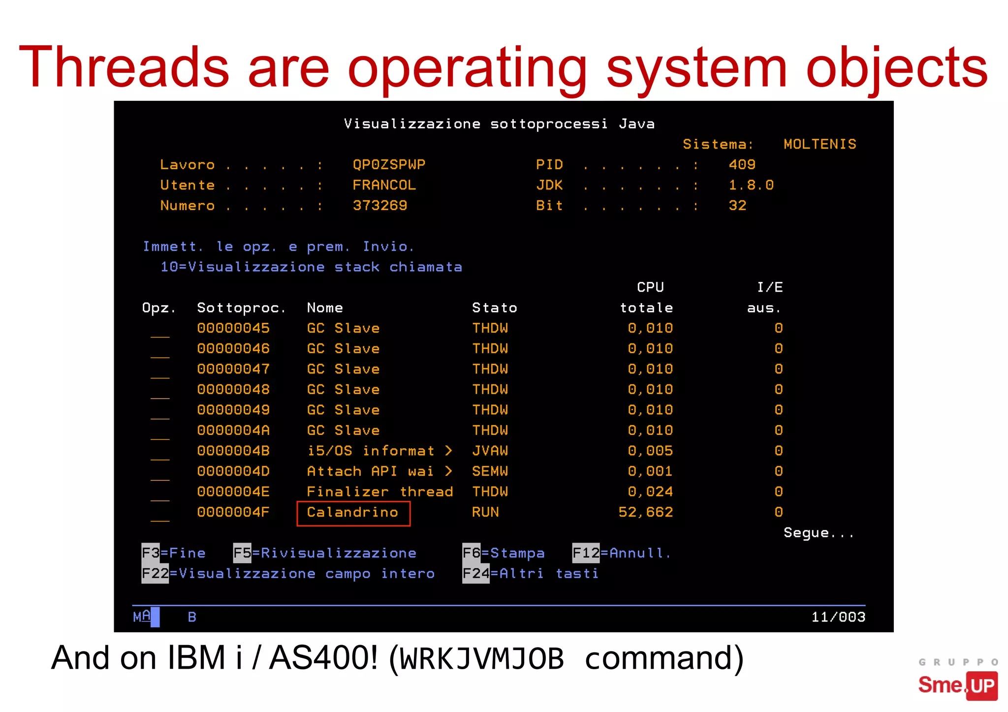 Threads are operating system objects
And on IBM i / AS400! (WRKJVMJOB command)
 