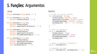 5. Funções: Argumentos
Java
20/34
Kotlin
 