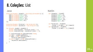 8. Coleções: List
Java
28/34
Kotlin
 