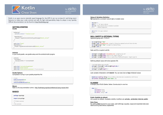Kotlin cheat sheet by ekito | PDF | Programming Languages | Computing